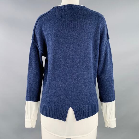 Size S Blue Cream Wool Cashmere Oversized Contrast Trim Faux Layer Pullover - Picture 3 of 7